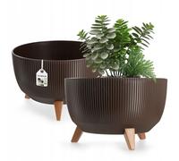 KADAX Vaso Rialzato 40 cm in Plastica per Piante da Interno ed Esterno, Coprivaso Decorativo con Piedistallo Simil-Legno e Design Moderno (Marrone)