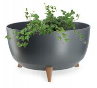 KADAX Vaso Rialzato in Plastica per Piante da Interno ed Esterno, Coprivaso Decorativo con Piedistallo Simil-Legno e Design Moderno (47 cm, Grigio Scuro)