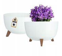 KADAX Vaso Rialzato in Plastica per Piante da Interno ed Esterno, Coprivaso Decorativo con Piedistallo Simil-Legno e Design Moderno (39.5 cm, Bianco)