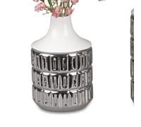 Vaso di Porcellana Vaso Bottiglia Bianco Argento Rilievo Rotondo H.18cm FORMANO
