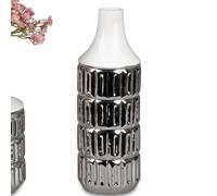 Vaso di Porcellana Vaso Bottiglia Bianco Argento Rilievo Rotondo H.26cm FORMANO