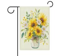 Vaso di vetro con girasoli gialli e margherite bianche, bandiera da giardino, decorazione natalizia per giardino, casa, cortile, decorazione per la casa, bandiere da esterno bifacciali 12x18 pollici