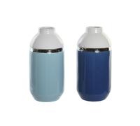 Vaso DKD Home Decor 12,5 x 12,5 x 25 cm Bianco Blu cielo Blu Marino Gres [2 U
