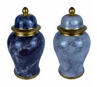 Vaso DKD Home Decor 22 x 22 x 42 cm 22 x 22 x 44 cm Porcellana Azzurro Dorato