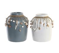 Vaso DKD Home Decor Azzurro Bianco Bambù Conchiglie 20 x 20 x 26 cm [2 Unità]