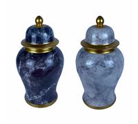 Vaso DKD Home Decor Porcellana Azzurro Dorato Marmo Moderno 17 x 17 x 32 cm [