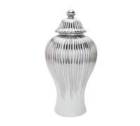 Vaso Elegante in Ceramica con Coperchio per La Casa, Bianco e Argento