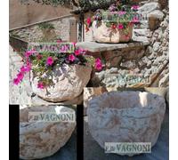 Vaso fioriera mortaio vasca cemento pietra e marmo rustico arredo giardino cm 50