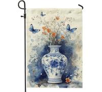 Vaso floreale blu bandiera da giardino, fiori primaverili estivi farfalla decorazione per esterni, decorazione per prato su entrambi i lati, vivaci accenti stagionali per la casa, 30,5 x 45,7 cm