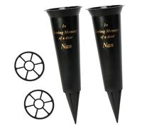 Vaso Funebre Nero Con Base A Punta E Inserto Per Cimitero Set Di 2 - Nan