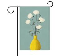 Vaso giallo con fiori bianchi bandiera da giardino casa cortile esterno bandiera stagionale vacanza juta doppia faccia bandiera 30,5 x 45,7 cm