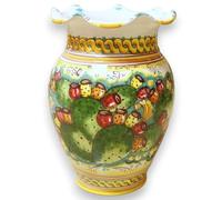 Vaso Giara Smerlato, h 40 x Ø 28 cm ca. ceramica Caltagirone decoro Pale di