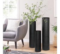 Vaso Grande da Terra Nero, 70/55/40 cm Metallo Vasi da Terra Set di 3, Struttura a Nido d'ape Vasi Decorativi Moderni Extra Vaso Alti da Terra per Camino Corridoio Ufficio Soggiorno