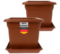 Vaso grande esterno 48 x 48 cm con sottovaso (set da 2) - Vaso da fiori grande esterno in plastica - Made in Germany - Fioriera grande esterno - Terracotta