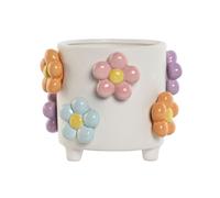 Vaso Home ESPRIT Bianco Multicolore Dolomite Fiori 17 x 17 x 14,5 cm