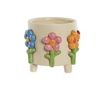 Vaso Home ESPRIT Multicolore Crema Dolomite Fiori 20 x 20 x 18 cm