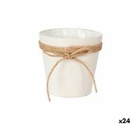Vaso Ibergarden WY18-71 Bianco Marrone Stoffa Corda Plastica Fiocco 14 x 12,5