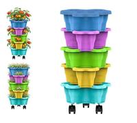 Vaso Impilabile Per Ortaggi 5 Piani, Torre Da Giardino Impilabile A 4/5 Livelli, Fioriere Per Ortaggi Resistenti Alle Intemperie Con Ruote, Vaso Per Fiori In Resina A 3 Petali, Per Giardino, Patio