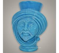 Vaso in Ceramica Azzurra a forma di Testa di Moro Stile Minimal Made in Italy