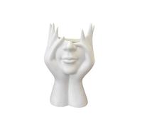 Vaso in ceramica bianca con volto umano, vaso con testa femminile, vaso a forma femminile, vaso con volto femminile, porta pennelli for il trucco, contenitore for tavolo, soggiorno, ufficio(Large)