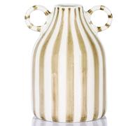 Vaso in ceramica bianca e marrone con manico, piccolo vaso in stile nordico bohémien, centrotavola per fiori, bocca larga, vaso per fiori singolo, erba della pampa, decorativo, per davanzale della