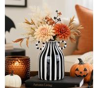 Vaso in ceramica bianca e nera con manico, piccolo vaso in stile nordico bohémien, centrotavola per fiori, bocca larga, vaso per fiori singolo, erba della pampa, decorativo, per davanzale della casa,