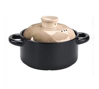 vaso in ceramica, Casseruola con coperchio sicuro, doppi manici, for gas, microonde e piani cottura(Gray,1.5L)