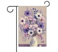 Vaso in ceramica con anemoni di lavanda, bandiera da giardino, festività stagionali, juta, doppia faccia, bandierine esterne 30,5 x 45,7 cm