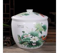 Vaso in Ceramica ermetico per Riso e Zenzero, Ideale per la Decorazione della casa, in Stile Cinese Chinoiserie, con Coperchio, per la conservazione di Cereali (B 10kg)