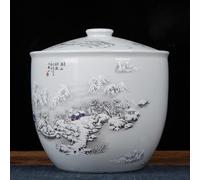 Vaso in Ceramica ermetico per Riso e Zenzero, Ideale per la Decorazione della casa, in Stile Cinese Chinoiserie, con Coperchio, per la conservazione di Cereali (15 kg)