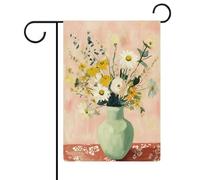 Vaso in ceramica verde chiaro con margherite gialle bandiera da giardino stagionale vacanza iuta doppia faccia casa cortile bandiere esterne 30,5 x 45,7 cm