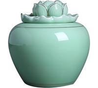 Vaso in Ceramica Verde Medio con Coperchio a Forma di Loto per Zenzero, Ideale per la Decorazione della casa. Vaso in Porcellana Cinese con Coperchio, Perfetto per conservare Il tè (Verde Me