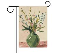 Vaso in ceramica vintage con fiori selvatici bandiera da giardino stagionale vacanza iuta doppia faccia casa cortile bandiere esterne 30,5 x 45,7 cm