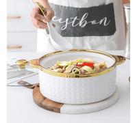 vaso in ceramica, Zuppiera con coperchio in vetro e cucchiaio, set da 2 pezzi rotondo bianco, elegante ceramica/porcellana(B)