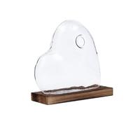 Vaso in cristallo borosilicato con base in legno, decorativo in stile moderno nordico, ideale per la coltivazione acquatica, a forma di cuore, perfetto per soggiorno, tavolo e camera da letto.