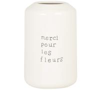 Vaso in dolomite écru con scritta ''Merci pour les fleurs'' alt. 24cm