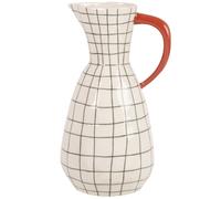 Vaso in gres écru a quadretti a forma di brocca, con ansa arancione alt. 26 cm