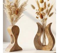 Vaso in legno di mango set 2 pezzi - vaso per fiori secchi e decorazioni | Vaso decorativo in legno di mango fatto a mano, per pampas e fiori freschi, stile boho scandi japandi, idea regalo