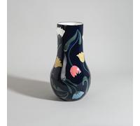 Vaso in maiolica con fantasia floreale blu, rosa e verde, alt.35 cm