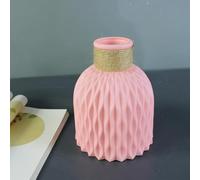 Vaso in plastica, altezza 15,5 cm, bianco, design artigianale simile a un rattan, per la decorazione della casa, semplice ed elegante, decorazione floreale per soggiorno, scrivania, ufficio (rosa)