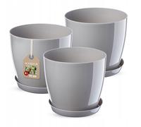 KADAX Vaso da Fiori Rotondo in Plastica Con Sottovaso - Per Interni, Fiori, Piante ed Erbe Aromatiche (Set da 3 - 16 cm, Grigio)