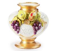 Vaso in Porcellana Italiana Capodimonte con Foglia d'oro Swarovski Giara Frutti