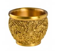 Vaso in Rame Dorato con Drago in Rilievo Rotondo per Ingresso