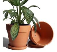 Vaso in terracotta per piante da 20 cm, con sottovaso, confezione da 2 grandi vasi in terracotta con foro di drenaggio, vaso in terracotta, per interni ed esterni