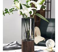 Vaso in vetro grigio con base in legno Vaso cilindrico vaso di vetro separabile alto vaso di fiori creativo unico vaso rustico vaso decorativo per centrotavola decorazione casa