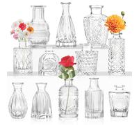 Vaso in vetro - Piccoli vasi per fiori, vasi trasparenti sfusi, per centrotavola, mini vaso vintage per matrimoni, decorazione da tavolo (12 pezzi)