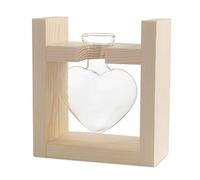 Vaso in vetro trasparente a forma di cuore, supporto in legno massello per stazione di propagazione di piante idroponiche, decorazione per giardino, ufficio, tavolino o nozze