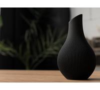 Vaso Japandi “Kanso” Stampato in 3D in PLA - Vaso Decorativo a Coste Design Scandinavo-Giapponese per Pampas e Fiori Secchi - 180/210 mm, Vari Colori (NERO, 180 MM)