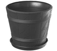 KADAX Vaso da fiori con sottovaso, effetto legno, in plastica, 26 cm, grafite