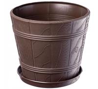Vaso KADAX con piatto, aspetto legno, plastica, 26 cm, marrone